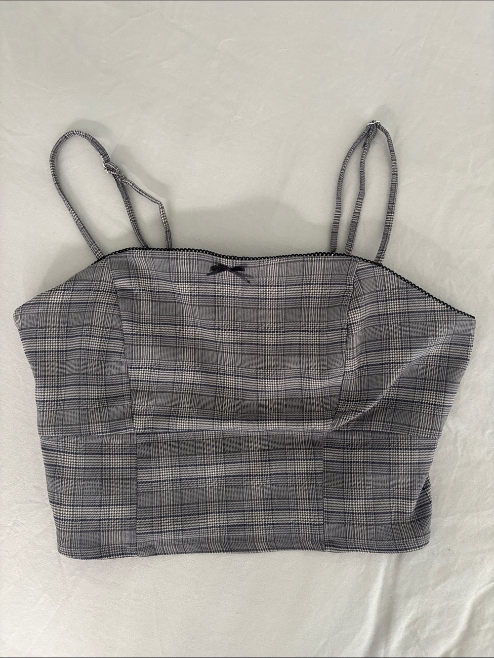 Houndstooth Cropped Cami Top in Black and Gray with delicate trim
